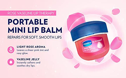 Vaseline Lip Therapy Rosy Lips Lip Treatment Balm Ointment Tinted Pink 0.25 Ounce Jar (Pack Of 9)