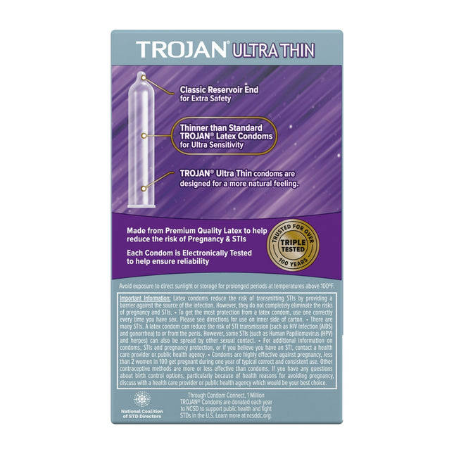 Trojan Ultra Thin for Ultra Sensitivity Premium Fragrance free Lubricated Latex Condoms, 12 Count (Pack Of 4)