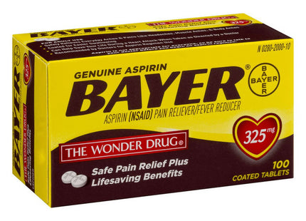 Genuine Bayer Aspirin Pain Reliever, Fever Reducer, 325mg Coated Tablets, 100 Count (Pack Of 12)