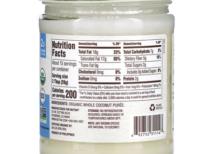 Nutiva Organic Coconut Manna Pur̩ed Coconut Butter, Creamy Spread for Smoothies, Gluten-Free, 15 Ounce (Pack Of 1)