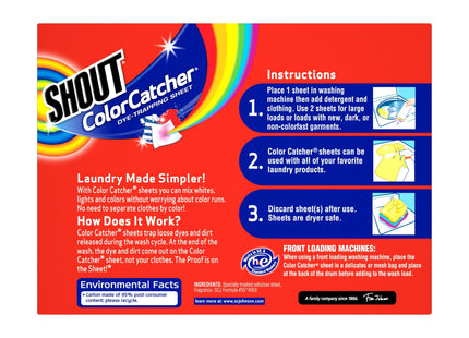 Shout Color Catcher, Dye-Trapping Sheets, for Laundry, Maintains Clothes Original Colors, 24 Sheets (Pack Of 1)