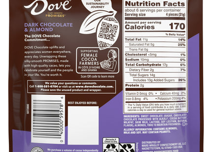 Dove Promises Dark Chocolate And Almond Candy Bar, Each individually foil-wrapped, 6.74 Ounce (Pack Of 1)