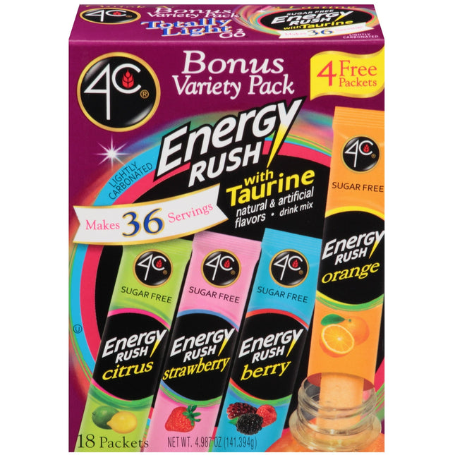 4C Energy Rush with Taurine Variety Pack Drink Mix 0.26 Oz. 18 Count (Pack Of 3)