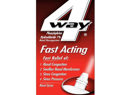 4Way Fast Acting Nasal Spray for Sinus Congestion Relief 1 Fl Oz Spray Bottle (Pack Of 12)