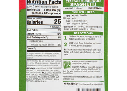 McCormick Spices & Seasonings, Italian-Style, Mushroom-Flavored, Spaghetti Sauce Mix, 1.5 Ounce (Pack Of 24)