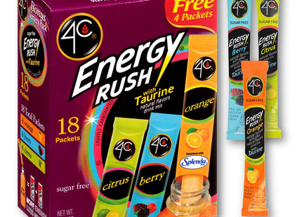 4C Energy Rush with Taurine Variety Pack Drink Mix 0.26oz. 18ct - Food & Beverages > Non-Alcoholic Drinks Fitness