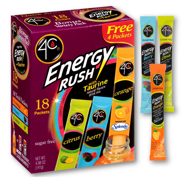 4C Energy Rush with Taurine Variety Pack Drink Mix 0.26oz. 18ct - Food & Beverages > Non-Alcoholic Drinks Fitness