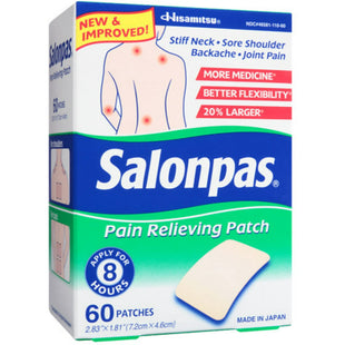 Salonpas Pain Relieving Patch, 8-Hour Pain Relief, 60 Patches (Pack Of 6)