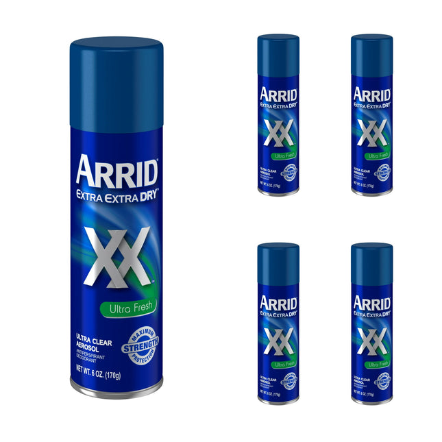 Arrid XX Extra Extra Dry, Ultra Clear, Antiperspirant Deodorant, Ultra Fresh, Aerosol Spray, 6 Ounce (Pack Of 5)