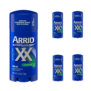 Arrid XX Extra Extra Dry, Solid Antiperspirant Deodorant, for Unisex, Unscented 2.6 Ounce (Pack Of 5)