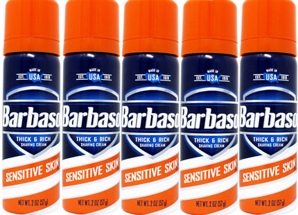 Barbasol Sensitive Skin Thick & Rich Shaving Cream for Men, Travel Size, 2 Ounce (Pack Of 5)