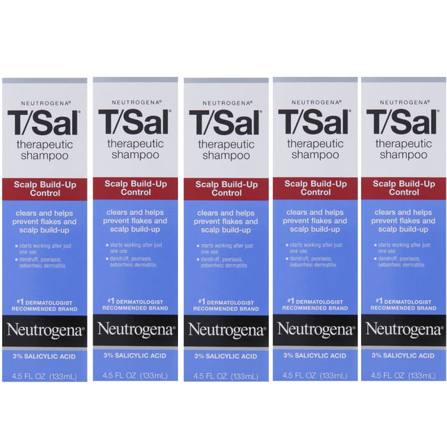 Neutrogena T/Sal Therapeutic Dandruff Relief Daily Shampoo, Scalp Build-up Control, 4.5 FL Ounce (Pack Of 5)