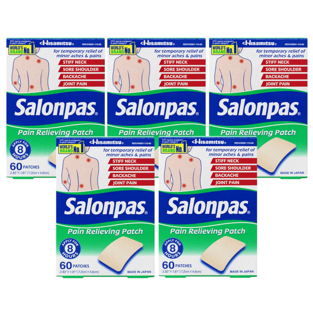 Salonpas Pain Relieving Patch 8-Hour Pain Relief 60 Patches (Pack Of 5)