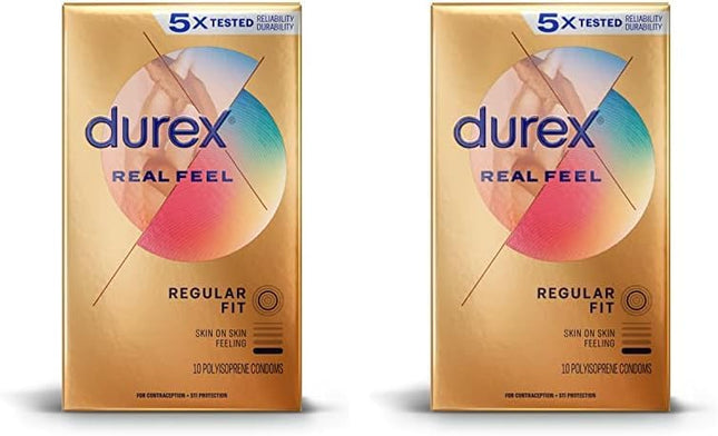 Durex Avanti Bare Real feel Non-Latex, Ultra Thin, Lubricated, Condom, 10 Count (Pack Of 2)