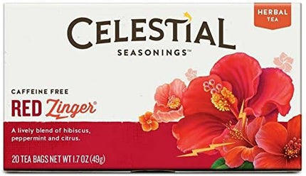 Celestial Seasonings Caffeine Free, Red Zinger, Natural Herbal Tea, 20 Bags (Pack Of 3)