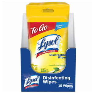 Lysol Disinfecting Multi-Surface Antibacterial Cleaning Wipes, Lemon & Lime Blossom Scent, Flatpack, 15 Count (Pack Of 12)