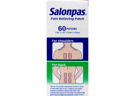 Salonpas Pain Relieving Patch, 8-Hour Pain Relief, 60 Patches (Pack Of 6)