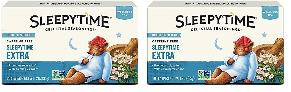 Celestial Seasonings Sleepytime Extra Well Tea, Caffeine Free Herbal Tea Bags, 20 Count (Pack Of 2)