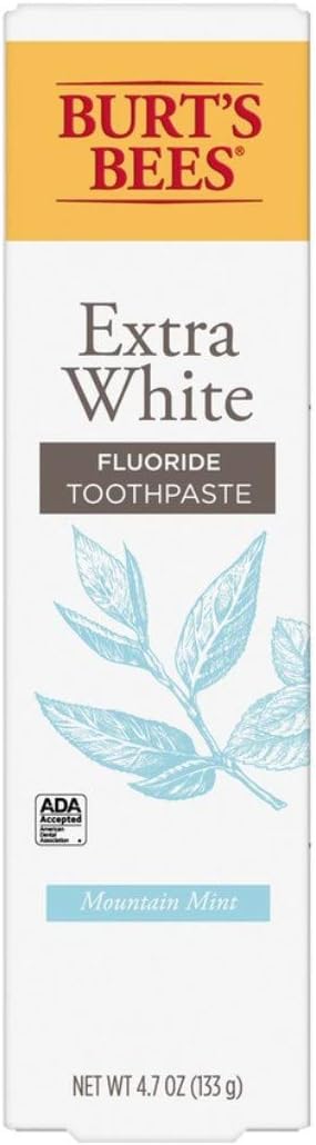 Burt`s Bees Extra White Toothpaste, Fluoride Toothpaste, Natural Flavor, Mountain Mint, 4.7 oz (Pack Of 1)