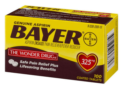 Genuine Bayer Aspirin Pain Reliever, Fever Reducer, 325mg Coated Tablets, 100 Count (Pack Of 6)