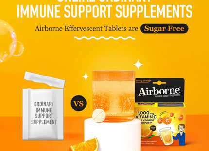 Airborne 1000mg Vitamin C Immune Support Effervescent Tablets, Zesty Orange, 20 Count (Pack Of 2)