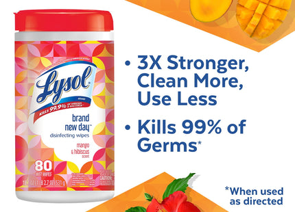 Lysol Disinfectant Multi-Surface Antibacterial Cleaning Wipes, Mango and Hibiscus, 80 Count (Pack Of 24)