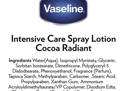 Vaseline Intensive Care Radiant Moisturizer Non Greasy Spray Body Lotion, Cocoa, 6.5 fl oz (Pack Of 8)