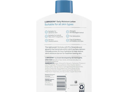 Lubriderm Daily Moisture Hydrating Body and Hand Lotion, Pro-Ceramide, Non-Greasy, All skin type, 16 fl Ounce (Pack Of 6)