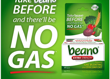 Beano Extra Strength Gas Prevention & Digestive Enzyme Supplement Tablets, 30 Count (Pack Of 2)