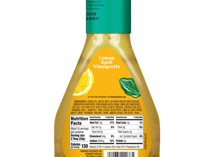 Newman's Own Lemon Basil Italian Vinaigrette Salad Dressing, No Artificial Flavors, Gluten-Free, 16 Ounce (Pack Of 1)