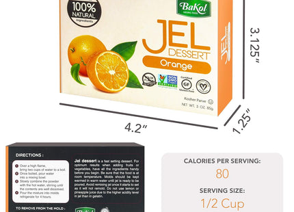 Bakol Jel Dessert, All Natural Vegan Dessert Mix, Kosher, No Artificial Sweeteners Flavors or Colors, Orange Flavor 3 Ounce (Pack Of 12)