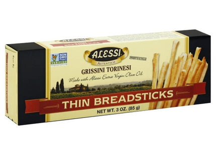 Alessi Imported Breadsticks, Thin Autentico Italian Crispy Bread Sticks, Low Fat Made with Extra Virgin Olive Oil, 3 Ounce (Pack Of 1)