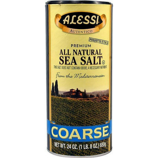 Alessi All Natural Mediterranean Coarse Sea Salt, Adds Taste & Texture to your Cooking, 24 Ounces (Pack Of 12)