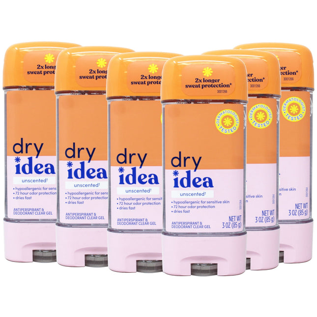 Dry Idea Advanced Antiperspirant Deodorant Gel, Hypo-Allergenic, Unscented, Clear Gel, All Day Protection, 3 Ounce (Pack Of 6)