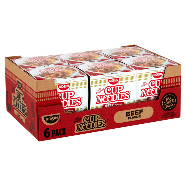 Nissin Cup Noodles, Microwaveable Paper Cups, Beef Flavor, Soup, 2.25 Ounce (Pack Of 6)