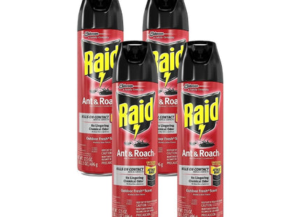 Raid Ant & Roach Killer Defense System, Outdoor, Aerosol, Fresh Scent 17.5 Ounce (Pack Of 4)