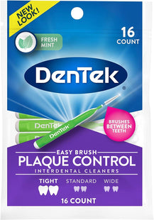 DenTek Easy Brush Oral Cleaners Extra Tight, Fresh Mint Green 16 Count (Pack Of 1)