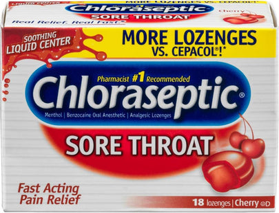 Chloraseptic Fast Acting Soar Throat Lozenges, Cherry Flavor, 18 Count (Pack Of 1)