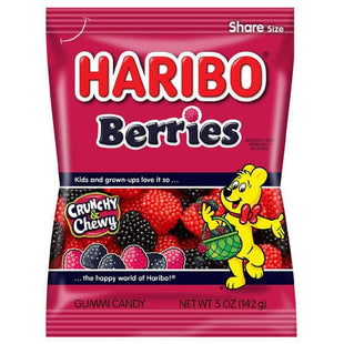 Haribo Delicious Raspberries Gummi Crunch Candy, Soft & Chewy, Red & Black Berry Fruit Flavor 5 ounce (Pack Of 1)