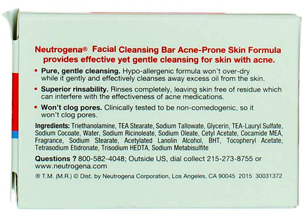 Neutrogena Glycerin Facial Cleansing Bar, for Acne-Prone Skin Formula Soap, 3.5 Ounce (Pack Of 6)