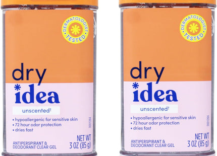 Dry Idea Advanced Antiperspirant Deodorant Gel, Hypo-Allergenic, Unscented, Clear Gel, All Day Protection, 3 Ounce (Pack Of 2)