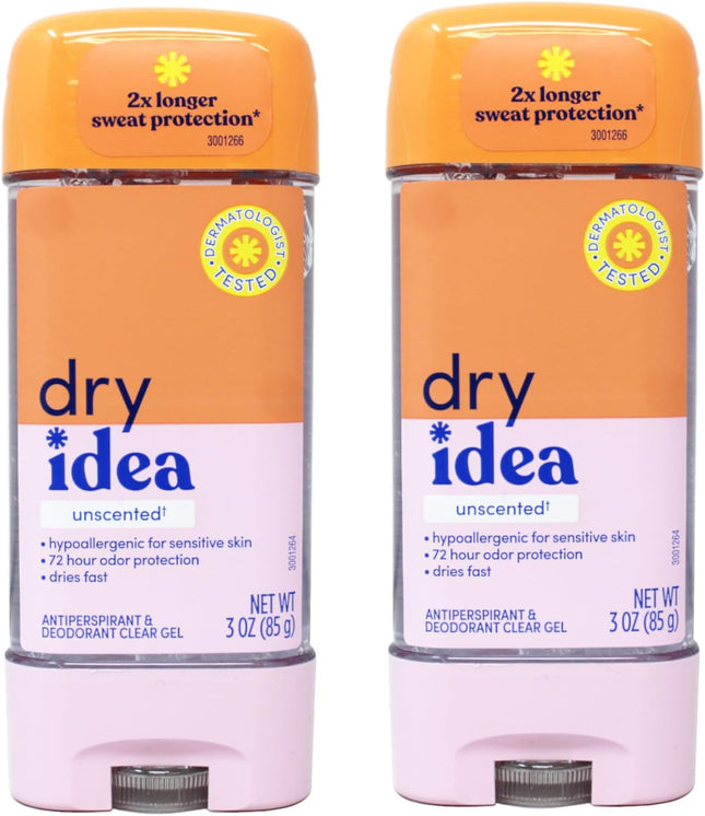 Dry Idea Advanced Antiperspirant Deodorant Gel, Hypo-Allergenic, Unscented, Clear Gel, All Day Protection, 3 Ounce (Pack Of 2)