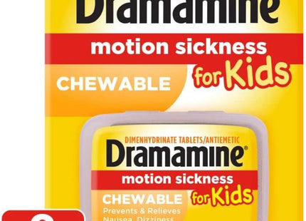 Dramamine Motion Sickness for Kids, Chewable, Dye Free, Grape Flavored, 8 Count (Pack Of 2)