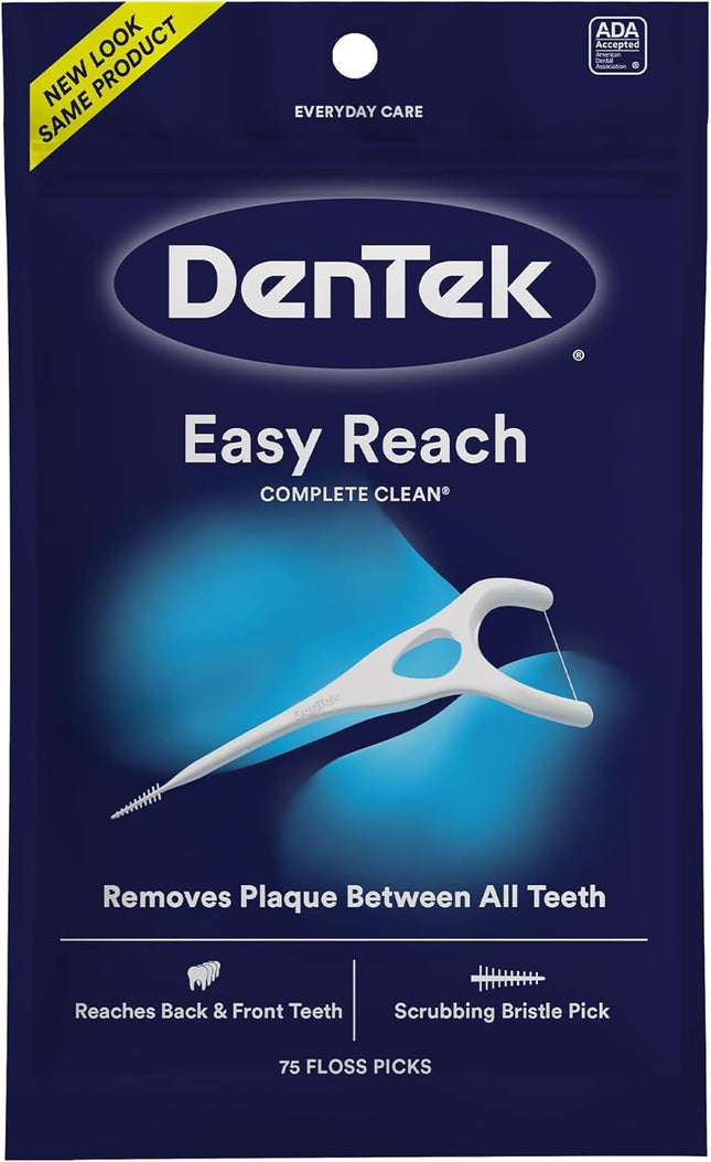 DenTek Complete Clean Easy Reach Floss Picks No Break & No Shred Floss 75 Count (Pack Of 6)