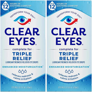 Clear Eyes Triple Relief Lubricant Eye Drops 0.5 Fl Oz (Pack Of 2)