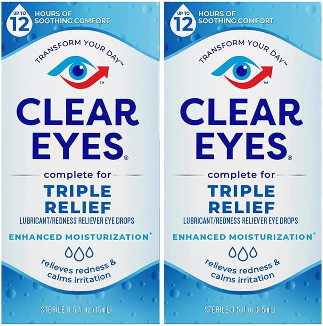 Clear Eyes Triple Relief Lubricant Eye Drops 0.5 Fl Oz (Pack Of 2)