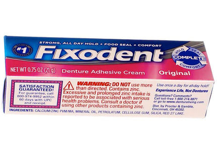 Fixodent Original, Complete Secure Denture Adhesive Cream, All Day Strong And Long Hold, 0.75 ounce (Pack Of 8)