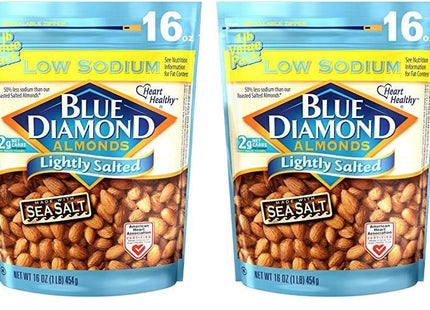 Blue Diamond Almonds, Low Sodium, Lightly Salted, Snack Nuts, Resealable Bag, 16 Ounce (Pack Of 24)