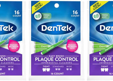 DenTek Easy Brush Oral Cleaners Extra Tight, Fresh Mint Green 16 Count (Pack Of 12)