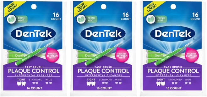 DenTek Easy Brush Oral Cleaners Extra Tight, Fresh Mint Green 16 Count (Pack Of 3)